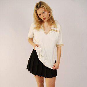 70s Polo Shirt (L) large white tan vintage mens short sleeve preppy golf tennis